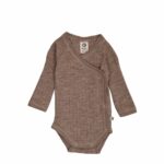 Müsli Uld body, brun melange med krydslukning